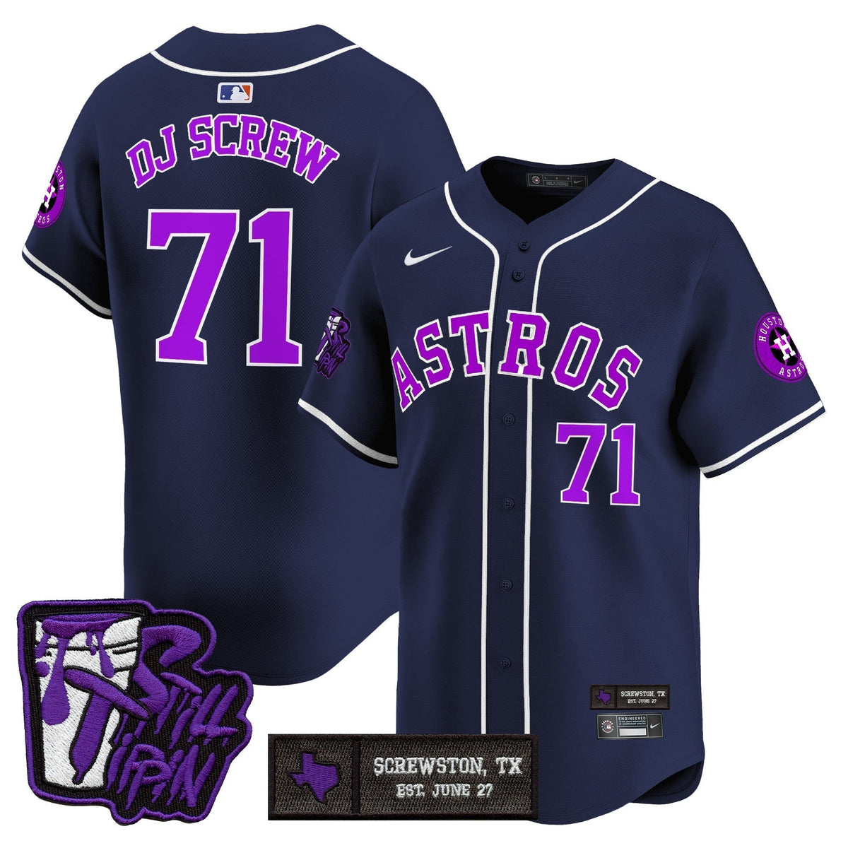 Men's Houston Astros DJ Screw Still Tippin Purple Patch Vapor Premier Limited Jersey - All Stitched
