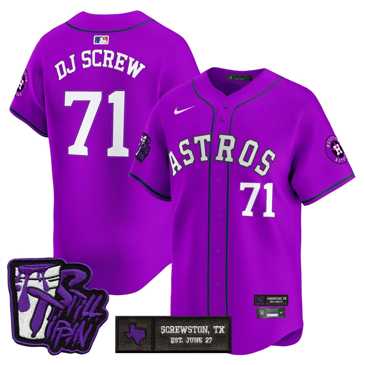 Men's Houston Astros DJ Screw Still Tippin Purple Patch Vapor Premier Limited Jersey - All Stitched