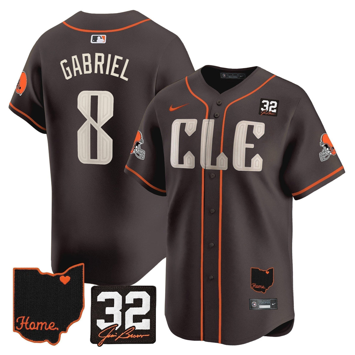 Men's Browns #32 Jim Brown Memorial & Home Patch Vapor Premier Limited Jersey - All Stitched
