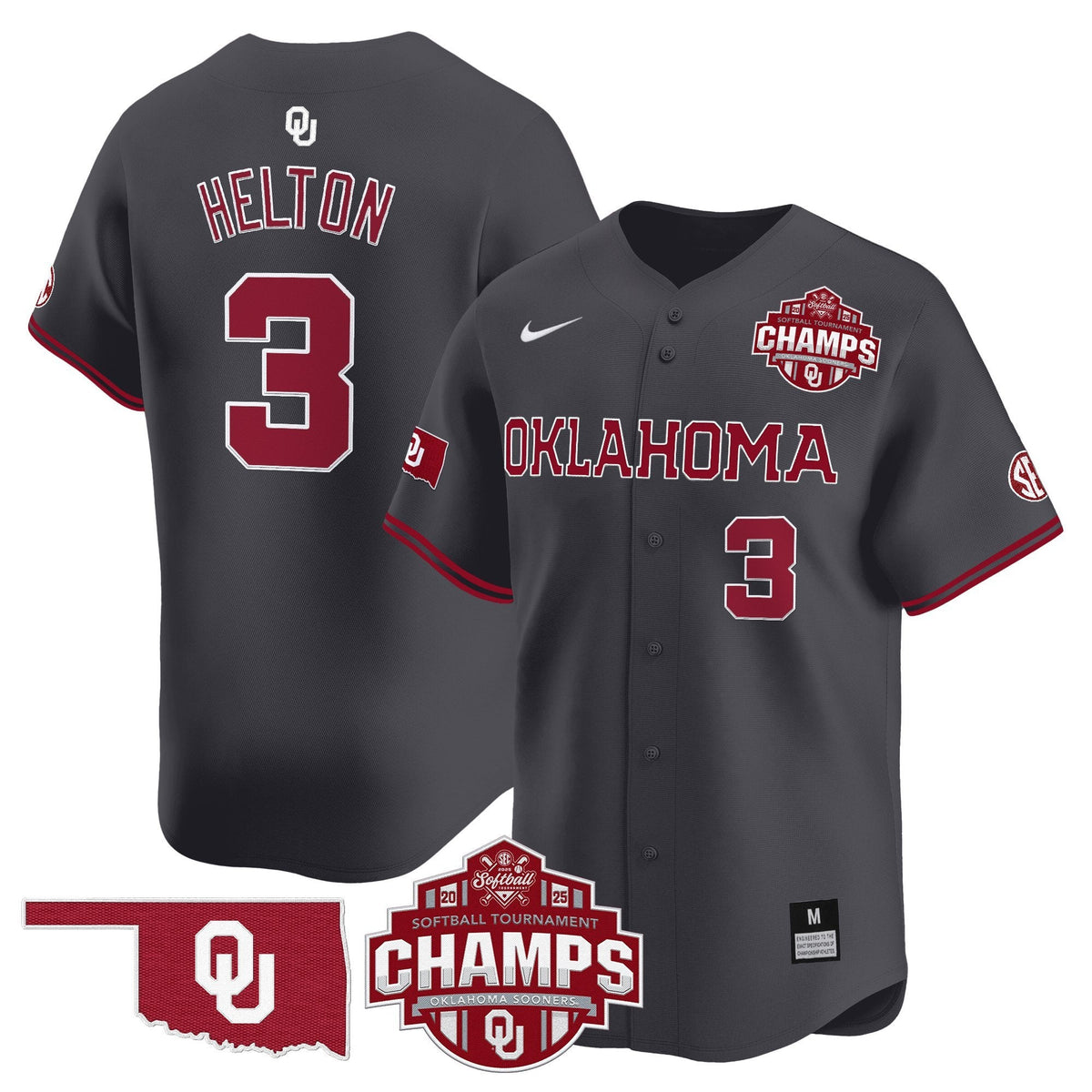 Men's Size - Oklahoma Sooners 2025 SEC Softball Conference Tournament Champions Patch Vapor Premier Limited Jersey - All Stitched