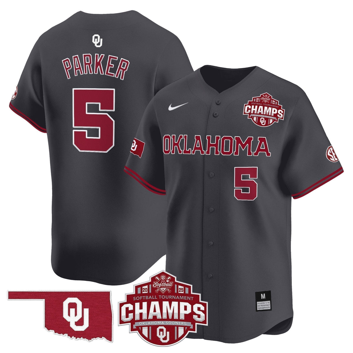 Men's Size - Oklahoma Sooners 2025 SEC Softball Conference Tournament Champions Patch Vapor Premier Limited Jersey - All Stitched