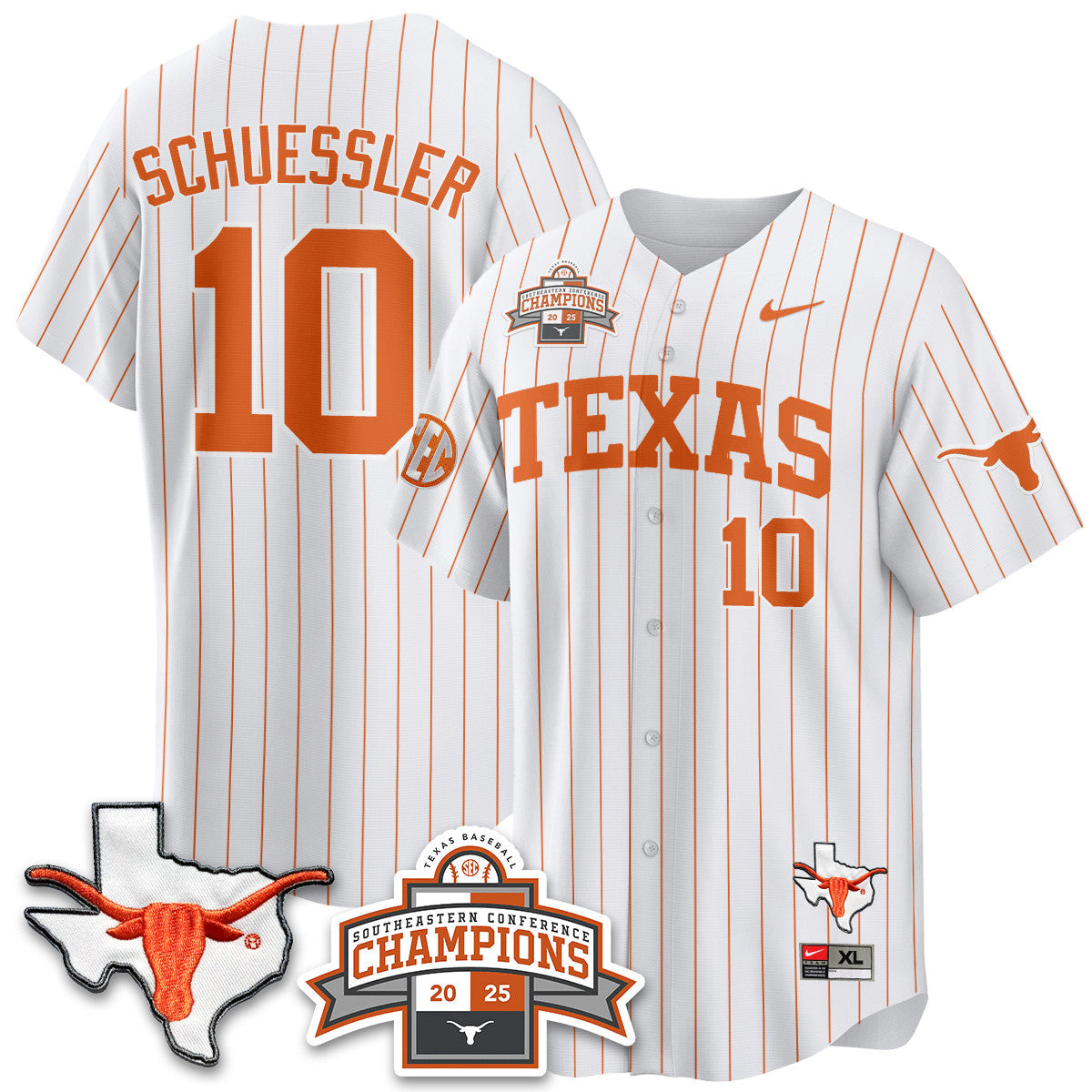 Men's Texas Baseball 2025 Southeastern Conference Champions Jersey - All Stitched