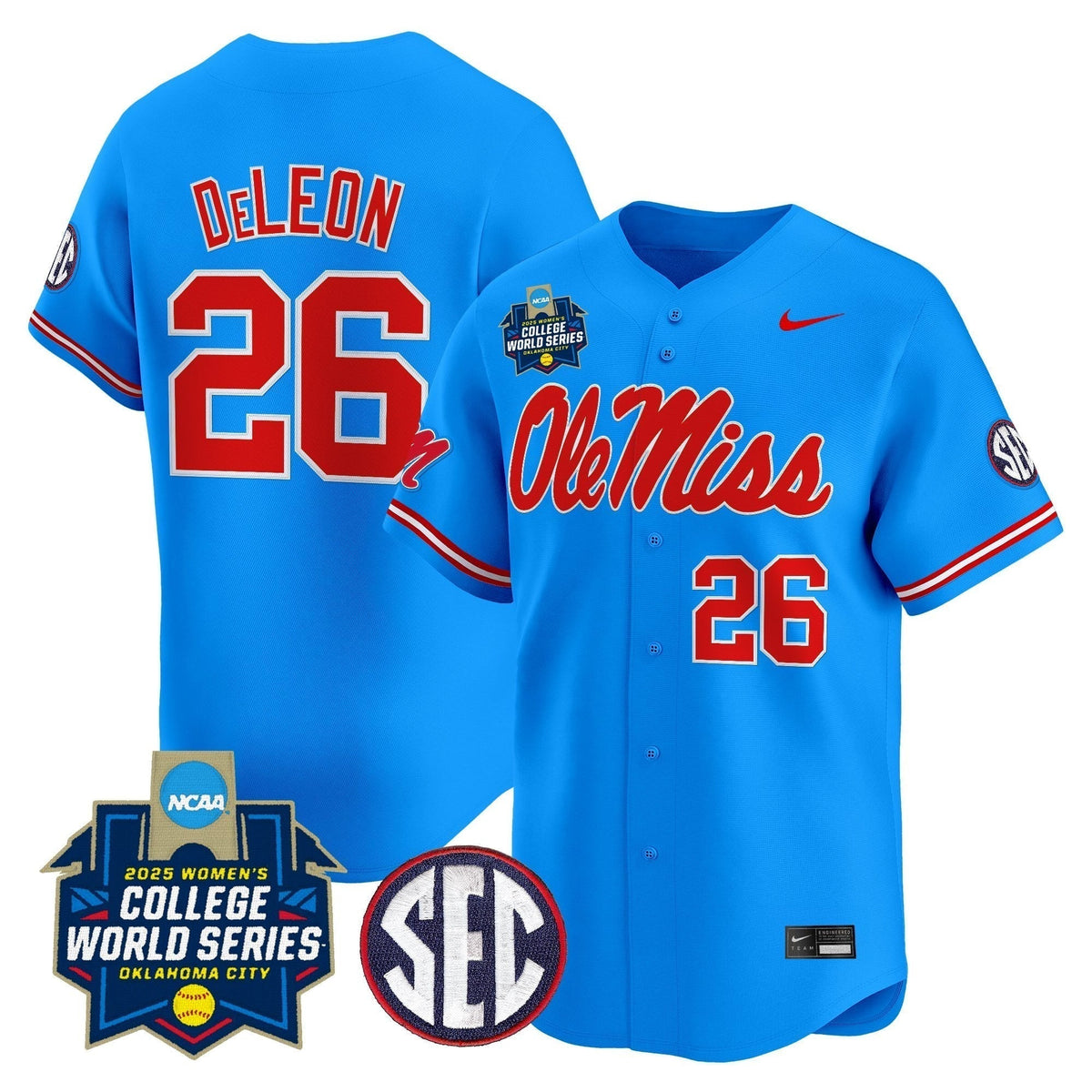 Men's Size - Ole Miss Rebels Softball 2025 World Series (WCWS) Vapor Premier Limited Jersey - All Stitched