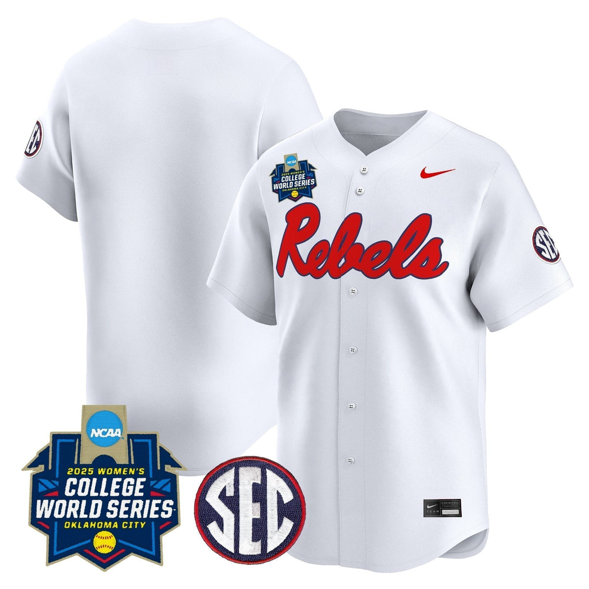 Men's Size - Ole Miss Rebels Softball 2025 World Series (WCWS) Vapor Premier Limited Jersey - All Stitched