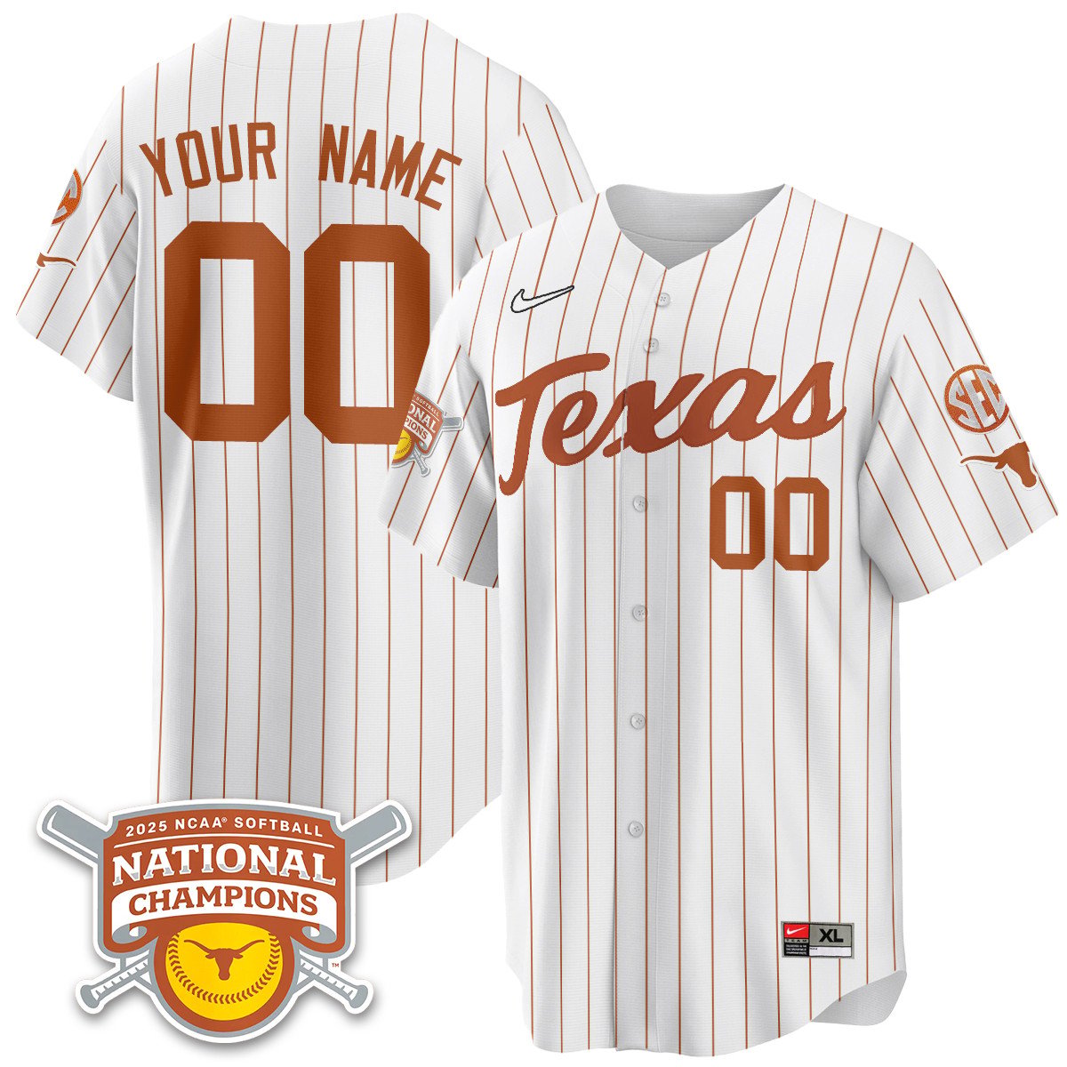 Texas Longhorns Softball 2025 World Series Champions Limited Custom Jersey - All Stitched