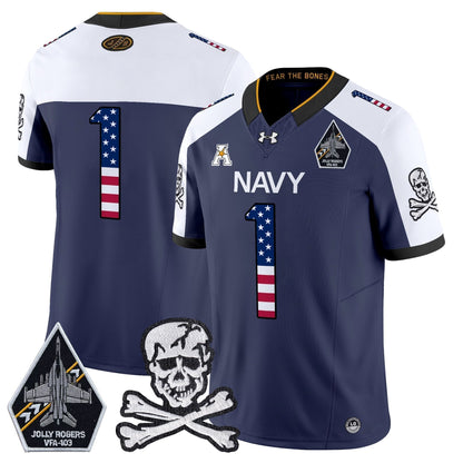 Men's Navy Midshipmen 2025 Independence Day Vapor Limited Jersey V2 - All Stitched