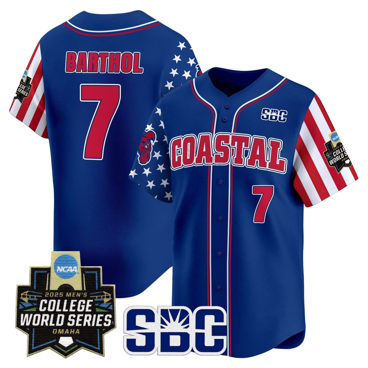 Men's Coastal Carolina Chanticleers 2025 Independence Day Vapor Premier Limited Jersey - World Series Patch - All Stitched