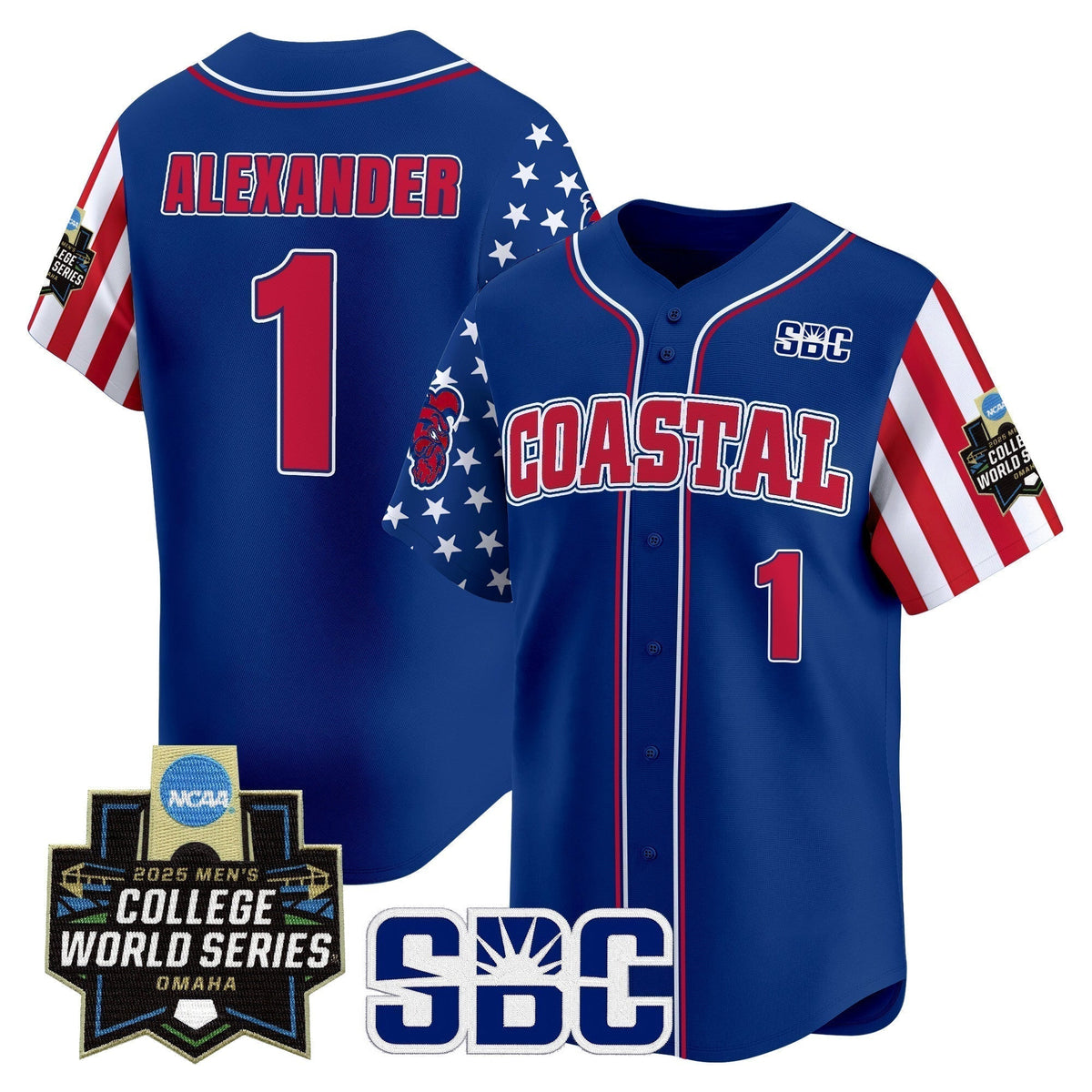 Men's Coastal Carolina Chanticleers 2025 Independence Day Vapor Premier Limited Jersey - World Series Patch - All Stitched
