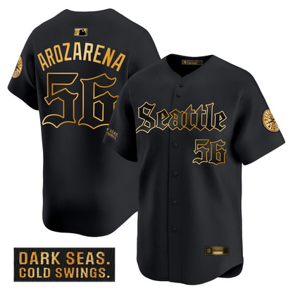 Men's Seattle Mariners 'Deep Sea Gothic Edition' Gold Vapor Premier Limited Jersey - All Stitched