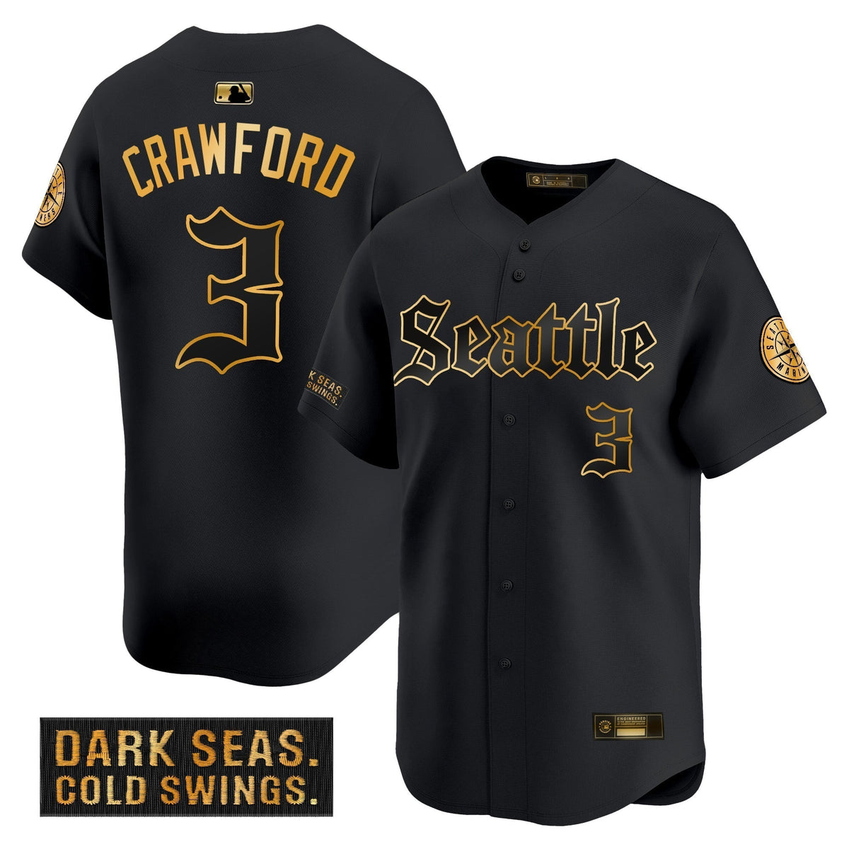 Men's Seattle Mariners 'Deep Sea Gothic Edition' Gold Vapor Premier Limited Jersey - All Stitched