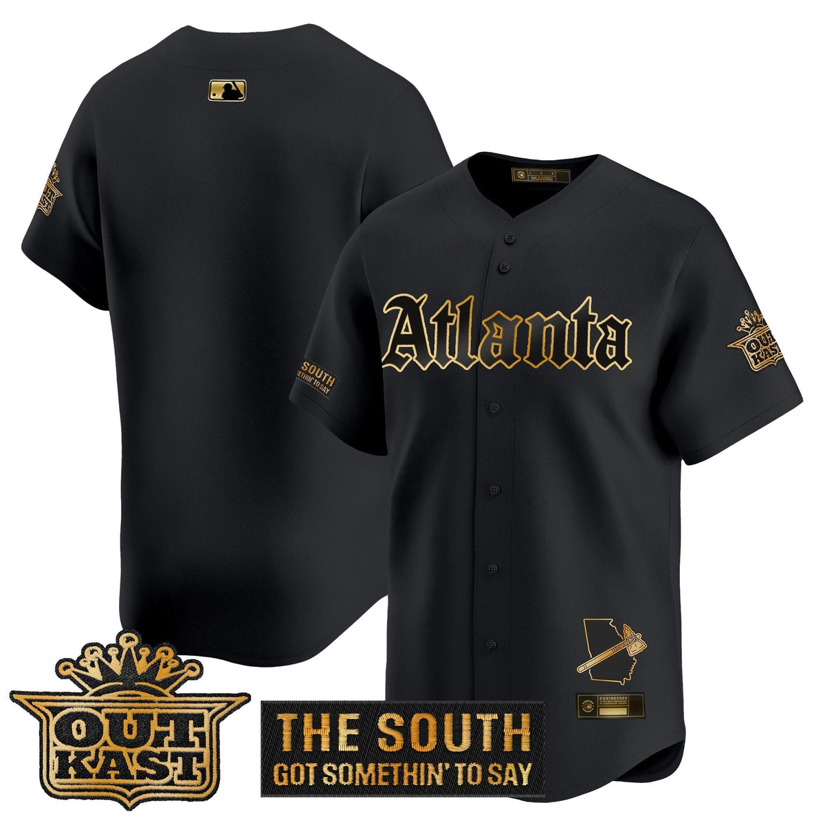 Men's Atlanta Braves 'Gothic South x Outkast Edition' Gold Vapor Premier Limited Jersey - All Stitched