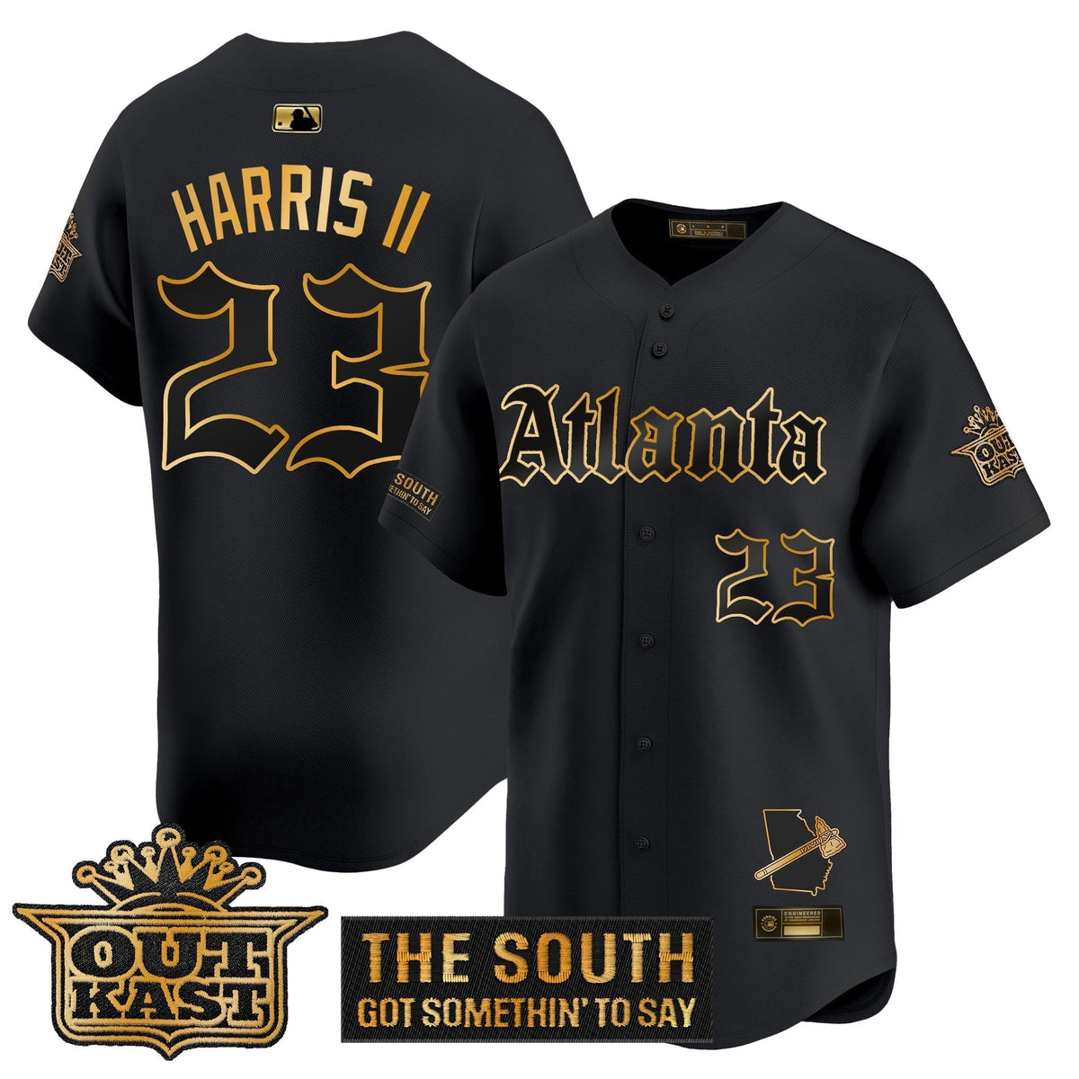 Men's Atlanta Braves 'Gothic South x Outkast Edition' Gold Vapor Premier Limited Jersey - All Stitched