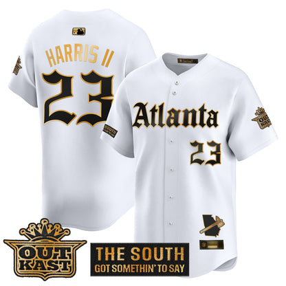 Men's Atlanta Braves 'Gothic South x Outkast Edition' Gold Vapor Premier Limited Jersey - All Stitched