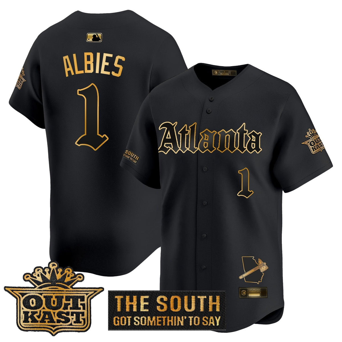 Men's Atlanta Braves 'Gothic South x Outkast Edition' Gold Vapor Premier Limited Jersey - All Stitched