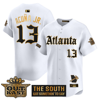 Men's Atlanta Braves 'Gothic South x Outkast Edition' Gold Vapor Premier Limited Jersey - All Stitched
