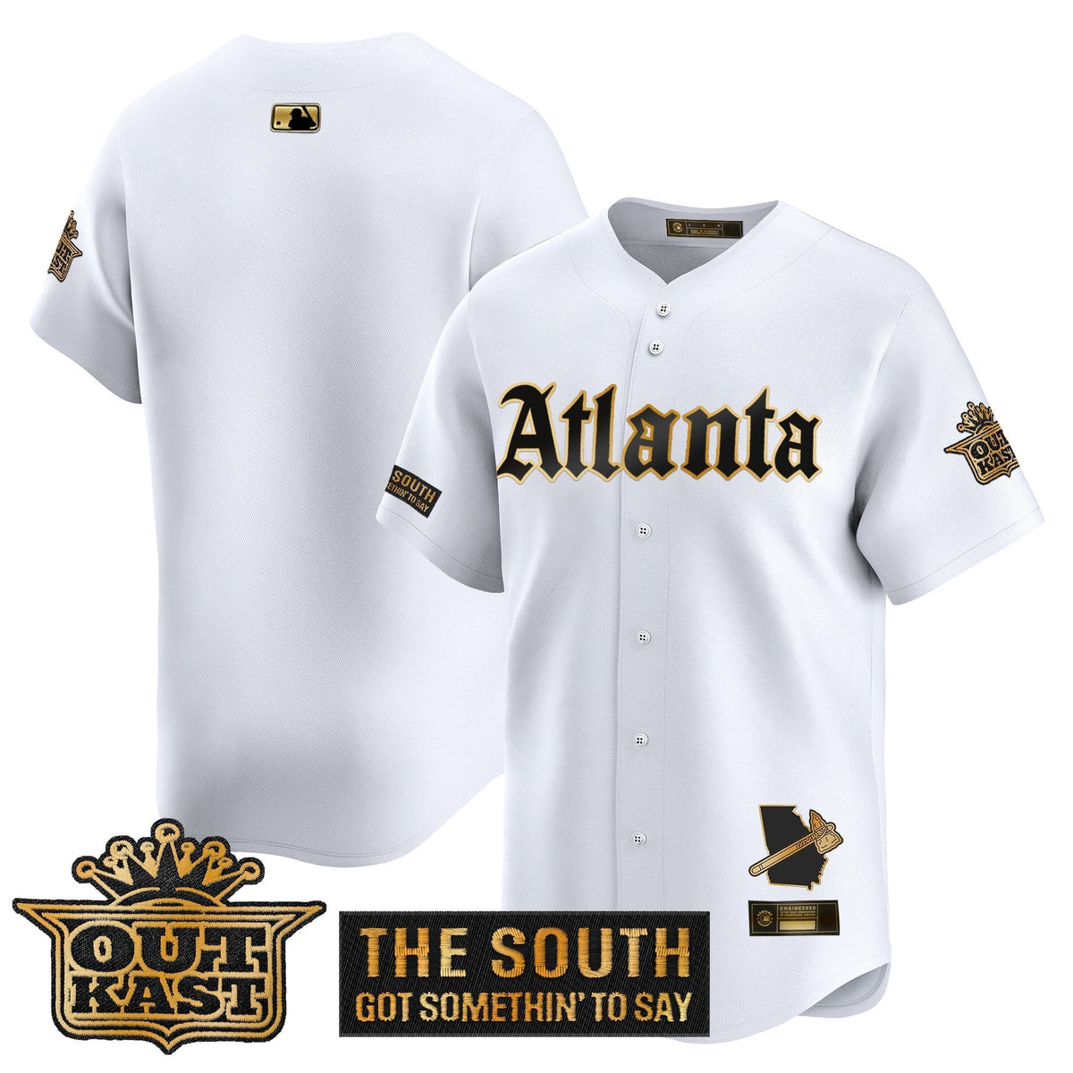 Men's Atlanta Braves 'Gothic South x Outkast Edition' Gold Vapor Premier Limited Jersey - All Stitched