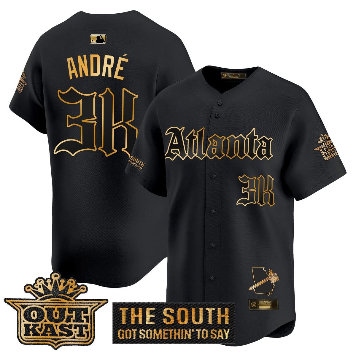 Men's Atlanta Braves 'Gothic South x Outkast Edition' Gold Vapor Premier Limited Jersey - All Stitched