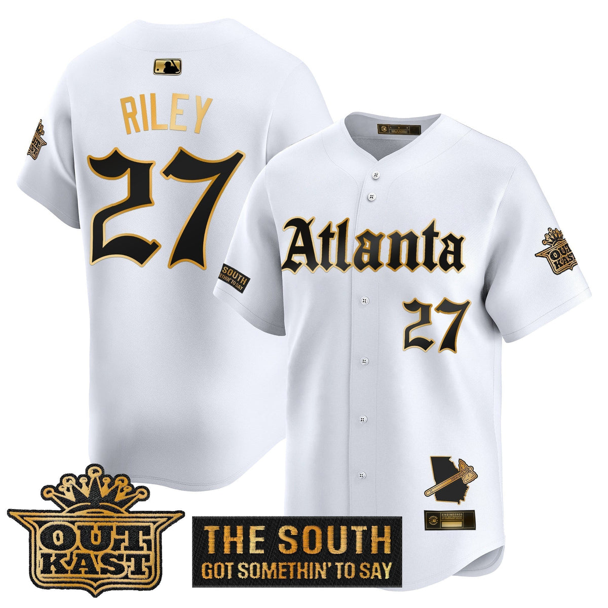 Men's Atlanta Braves 'Gothic South x Outkast Edition' Gold Vapor Premier Limited Jersey - All Stitched