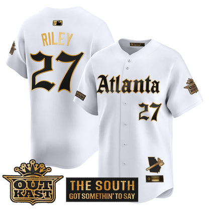 Men's Atlanta Braves 'Gothic South x Outkast Edition' Gold Vapor Premier Limited Jersey - All Stitched