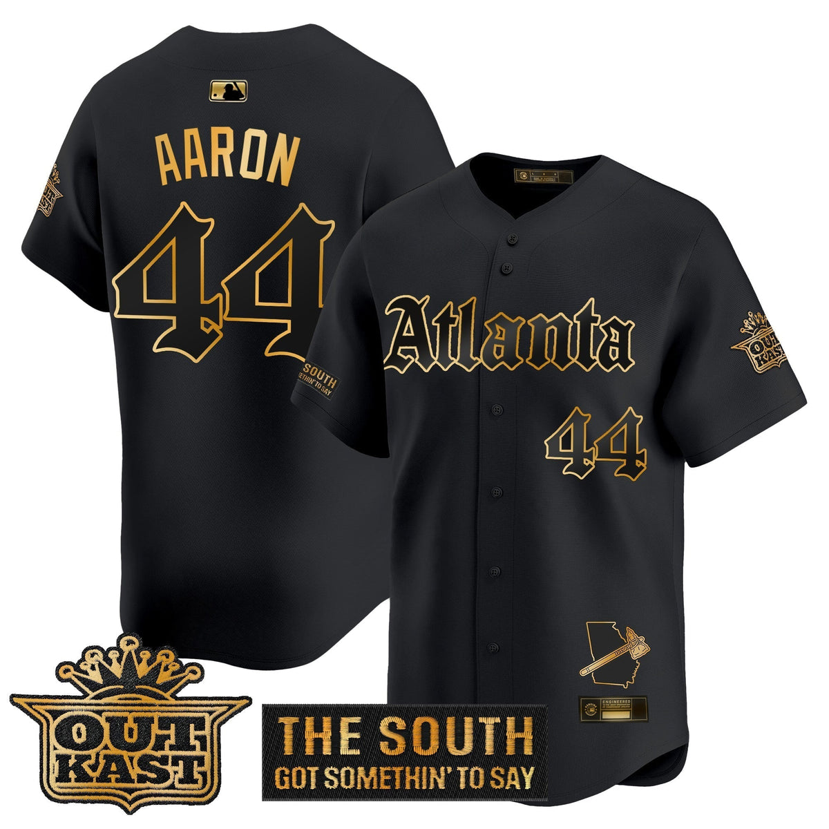 Men's Atlanta Braves 'Gothic South x Outkast Edition' Gold Vapor Premier Limited Jersey - All Stitched