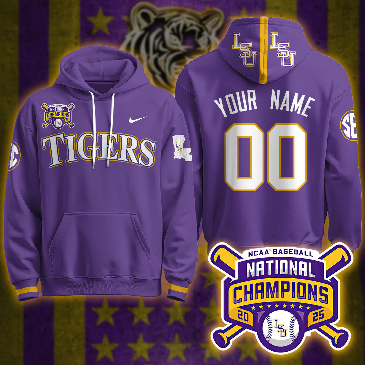 Custom LSU Tigers 2025 World Series Champions Limited Hoodie - All Stitched