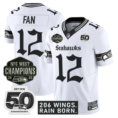 SEA 2026 NFC West Champions 'Gothic Rain City Shadows Edition' Jersey - 50th Anniversary Patch - Stitched