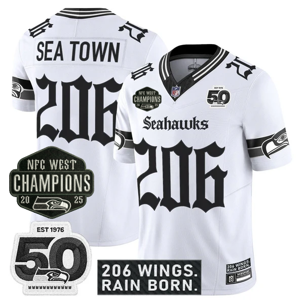 SEA 2026 NFC West Champions 'Gothic Rain City Shadows Edition' Jersey - 50th Anniversary Patch - Stitched