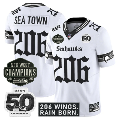 SEA 2026 NFC West Champions 'Gothic Rain City Shadows Edition' Jersey - 50th Anniversary Patch - Stitched