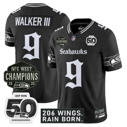 SEA 2026 NFC West Champions 'Gothic Rain City Shadows Edition' Jersey - 50th Anniversary Patch - Stitched