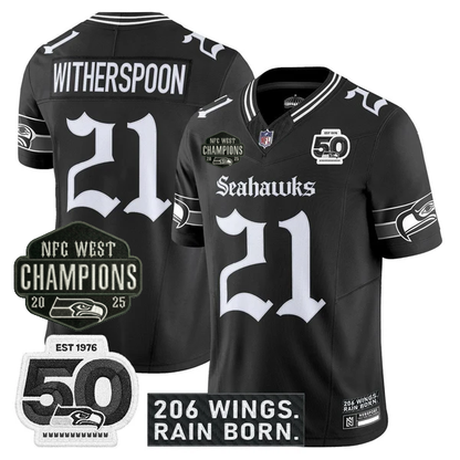 SEA 2026 NFC West Champions 'Gothic Rain City Shadows Edition' Jersey - 50th Anniversary Patch - Stitched