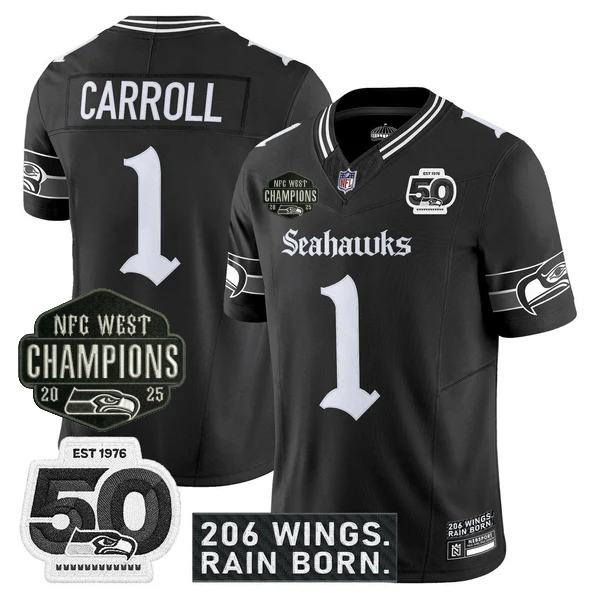 SEA 2026 NFC West Champions 'Gothic Rain City Shadows Edition' Jersey - 50th Anniversary Patch - Stitched