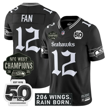 SEA 2026 NFC West Champions 'Gothic Rain City Shadows Edition' Jersey - 50th Anniversary Patch - Stitched