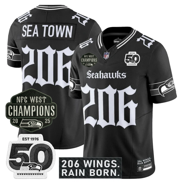 SEA 2026 NFC West Champions 'Gothic Rain City Shadows Edition' Jersey - 50th Anniversary Patch - Stitched