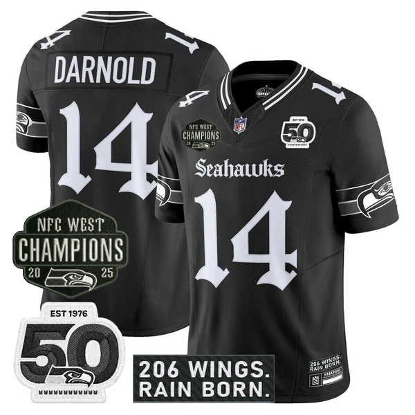 SEA 2026 NFC West Champions 'Gothic Rain City Shadows Edition' Jersey - 50th Anniversary Patch - Stitched