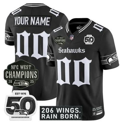 SEA 2026 NFC West Champions 'Gothic Rain City Shadows Edition' Jersey - 50th Anniversary Patch - Stitched
