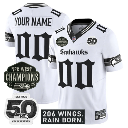 SEA 2026 NFC West Champions 'Gothic Rain City Shadows Edition' Jersey - 50th Anniversary Patch - Stitched