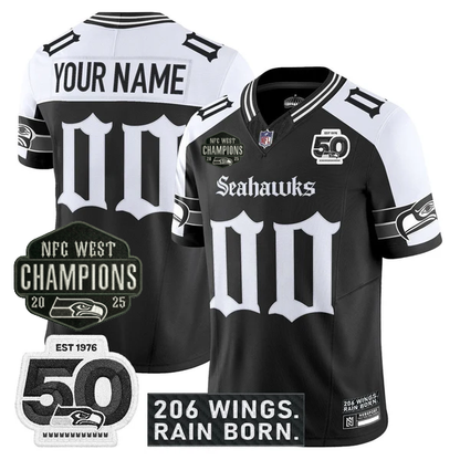 SEA 2026 NFC West Champions 'Gothic Rain City Shadows Edition' Jersey - 50th Anniversary Patch - Stitched