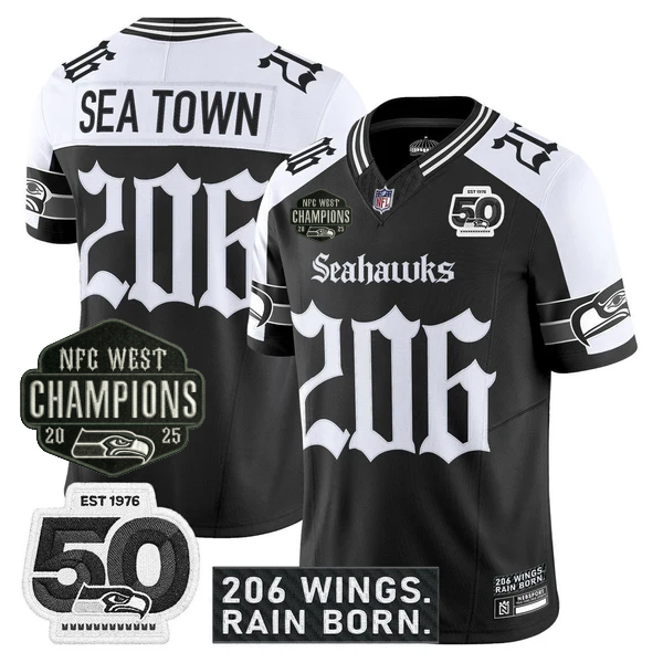 SEA 2026 NFC West Champions 'Gothic Rain City Shadows Edition' Jersey - 50th Anniversary Patch - Stitched
