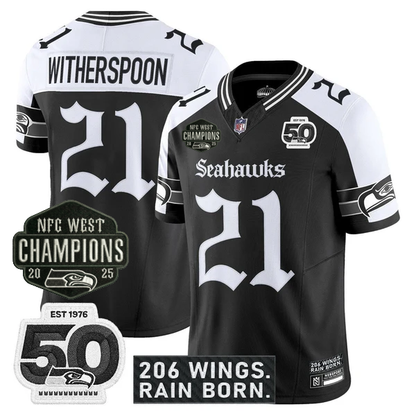 SEA 2026 NFC West Champions 'Gothic Rain City Shadows Edition' Jersey - 50th Anniversary Patch - Stitched