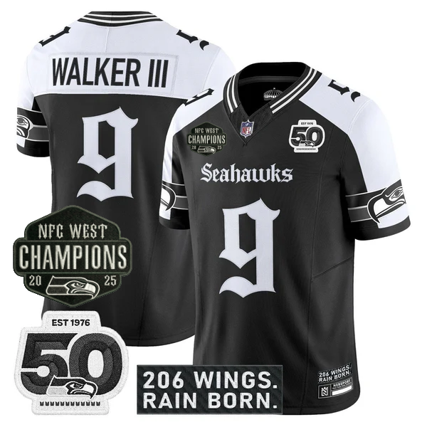 SEA 2026 NFC West Champions 'Gothic Rain City Shadows Edition' Jersey - 50th Anniversary Patch - Stitched