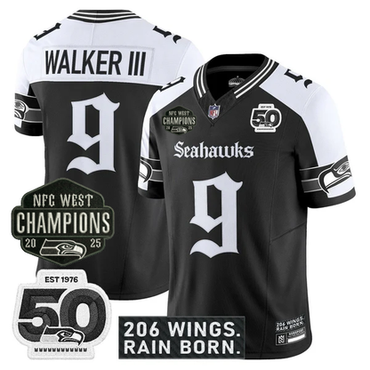SEA 2026 NFC West Champions 'Gothic Rain City Shadows Edition' Jersey - 50th Anniversary Patch - Stitched