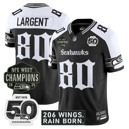 SEA 2026 NFC West Champions 'Gothic Rain City Shadows Edition' Jersey - 50th Anniversary Patch - Stitched