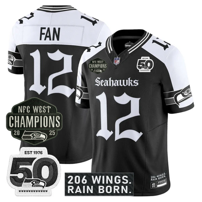 SEA 2026 NFC West Champions 'Gothic Rain City Shadows Edition' Jersey - 50th Anniversary Patch - Stitched