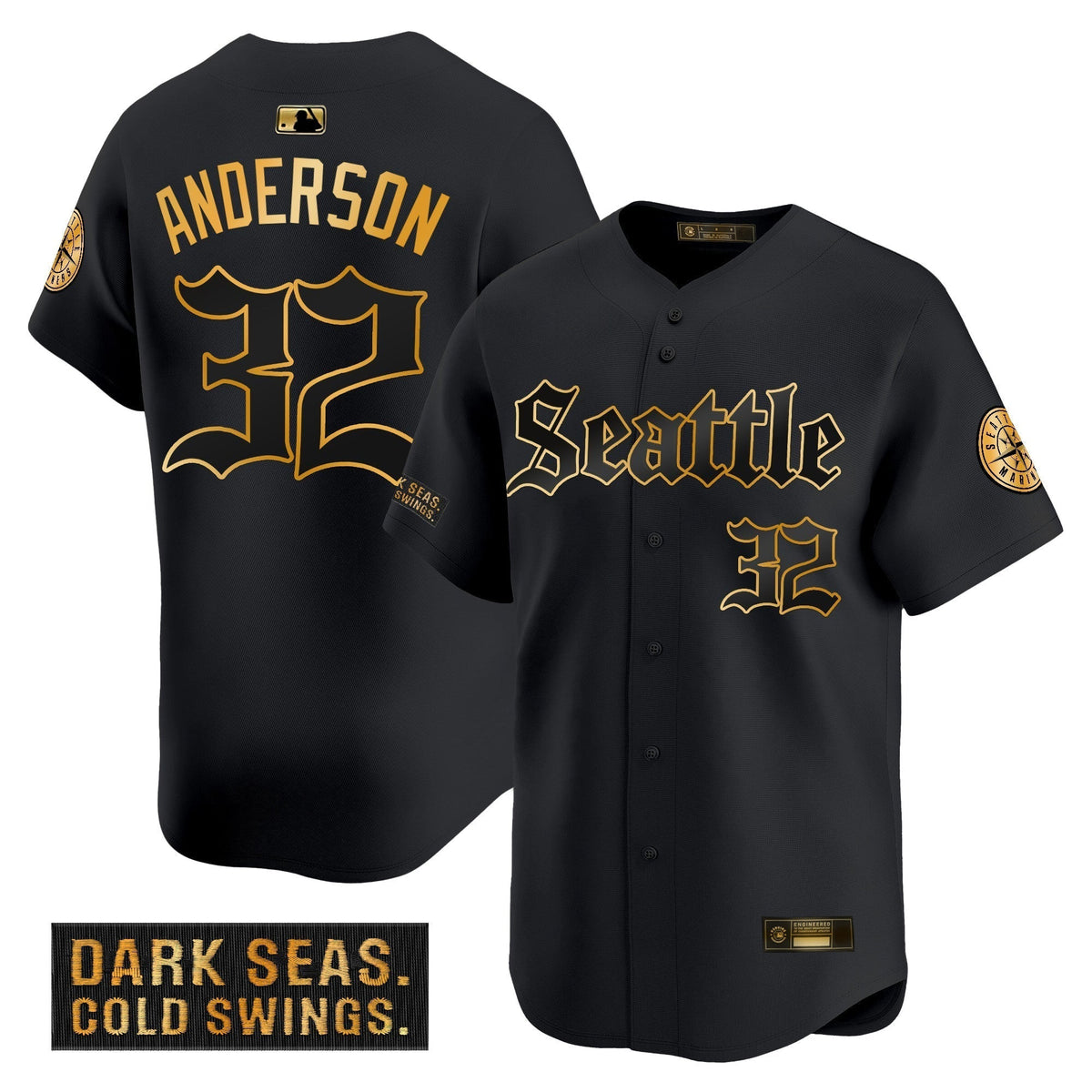 Men's Seattle Mariners 'Deep Sea Gothic Edition' Gold Vapor Premier Limited Jersey - All Stitched