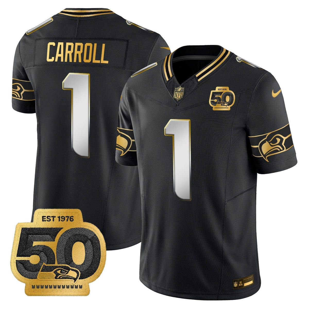 Men's Seattle Seahawks 50th Anniversary Patch Gold Vapor Limited Jersey - All Stitched
