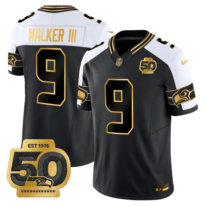 Men's Seattle Seahawks 50th Anniversary Patch Gold Vapor Limited Jersey - All Stitched