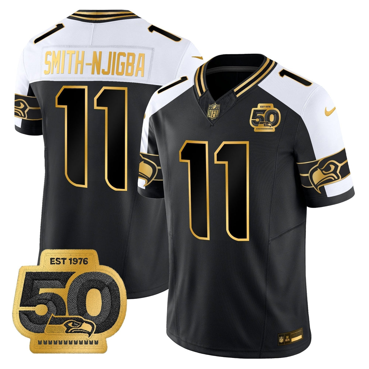 Men's Seattle Seahawks 50th Anniversary Patch Gold Vapor Limited Jersey - All Stitched