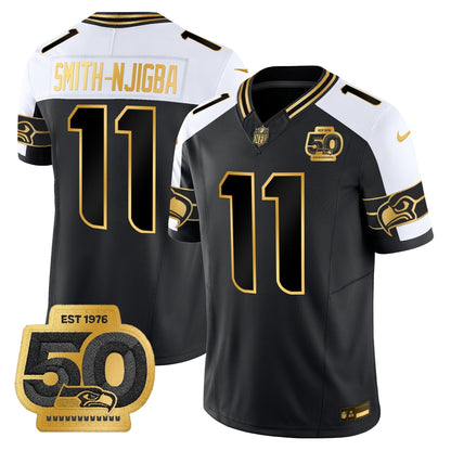 Men's Seattle Seahawks 50th Anniversary Patch Gold Vapor Limited Jersey - All Stitched