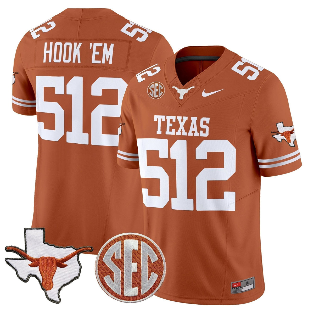 Men's Texas Longhorns 2025 State Map & SEC Patch Vapor Limited Jersey - All Stitched