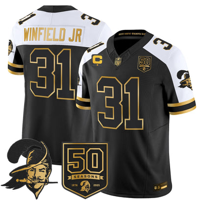 Men's Tampa Bay Buccaneers Throwback 50th Season Patch Gold Vapor Limited Jersey - All Stitched